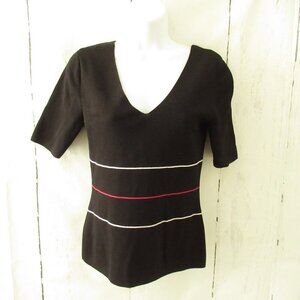 White House Black Market Sweater S Small Black Stripe Lace Up V Neck